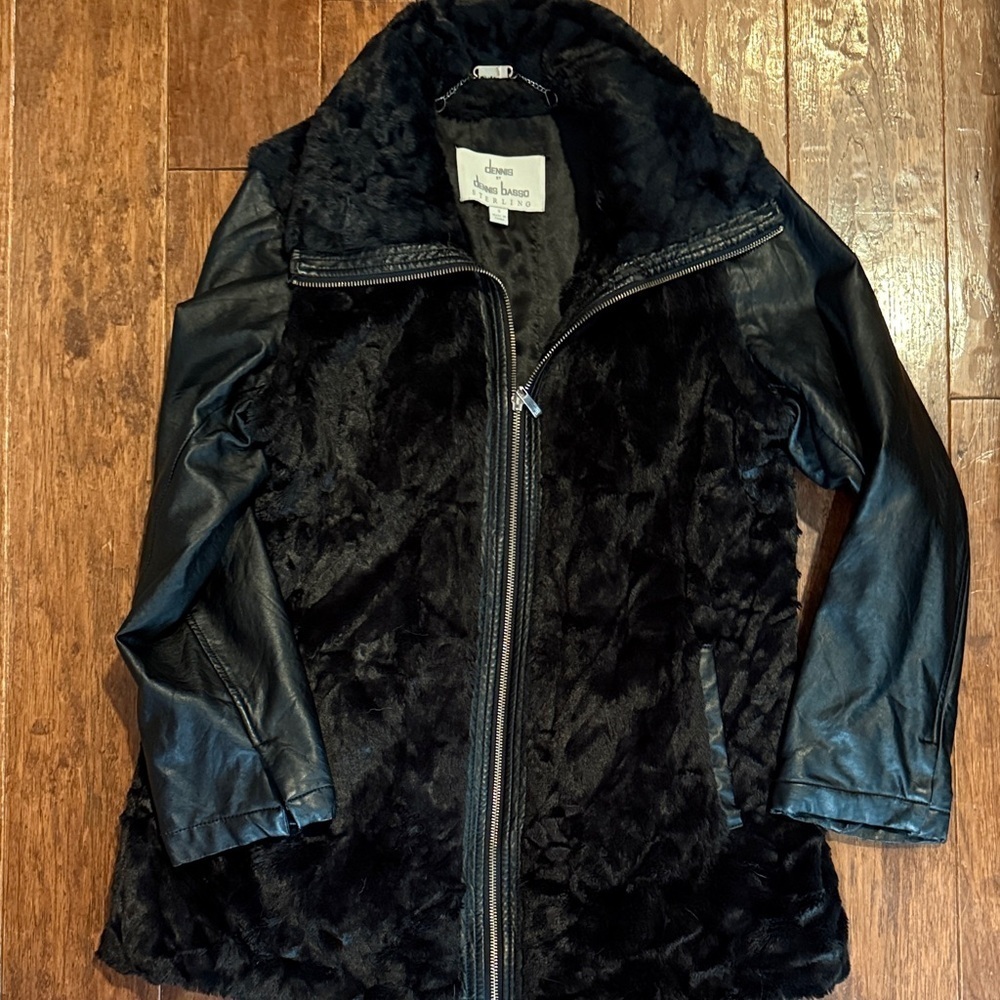 Dennis Basso Sterling  Black  Jacket  vest Faux Leather Removable Sleeves sz s